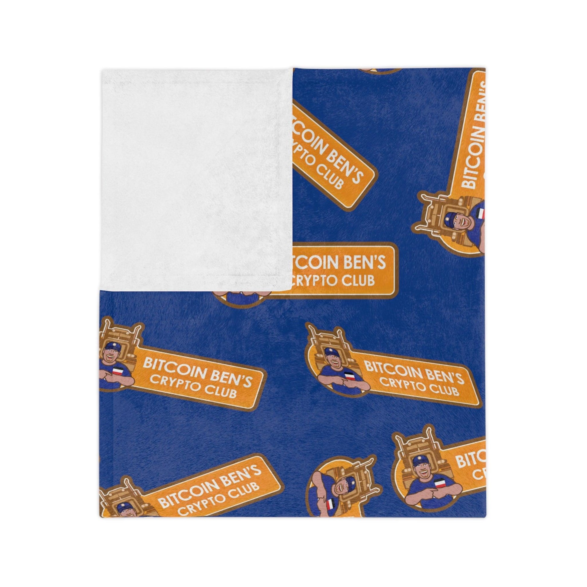 Miniaday Designs Bitcoin Ben Crypto Club Logo Velveteen Minky Blanket Blue - Miniaday Designs, LLC.