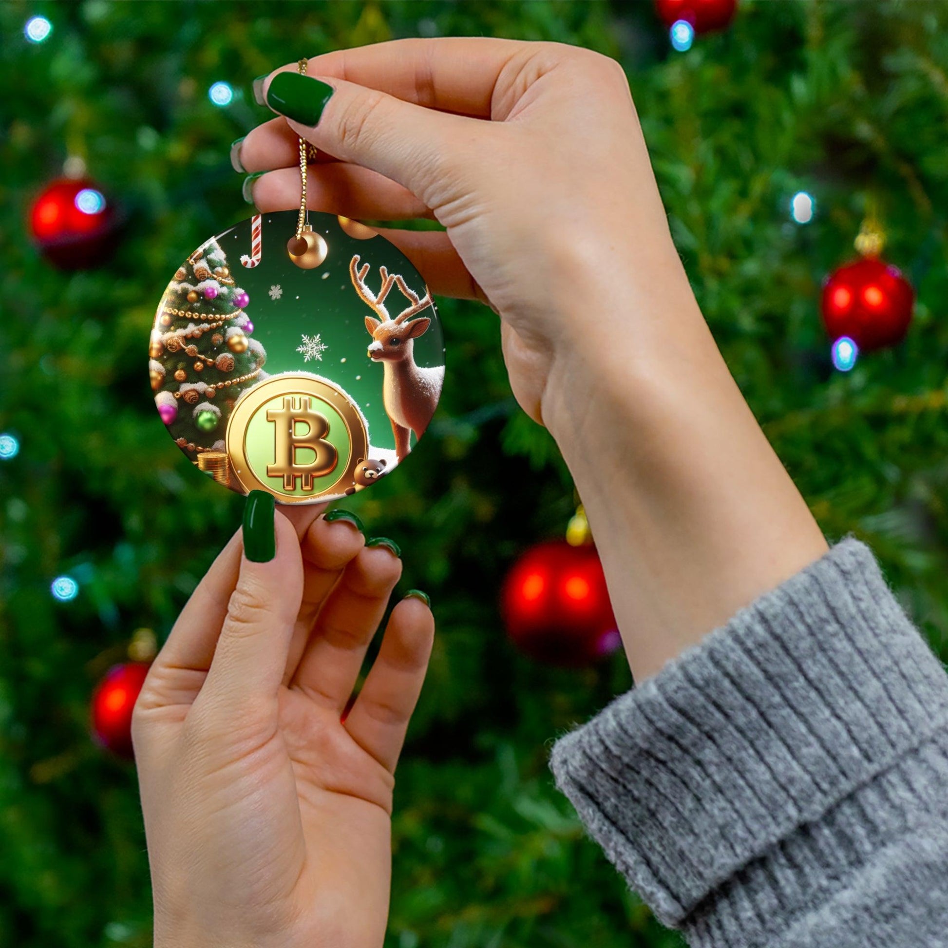 Reindeer, Bitcoin Christmas Ceramic Ornament, 4 Shapes - Miniaday Designs, LLC.