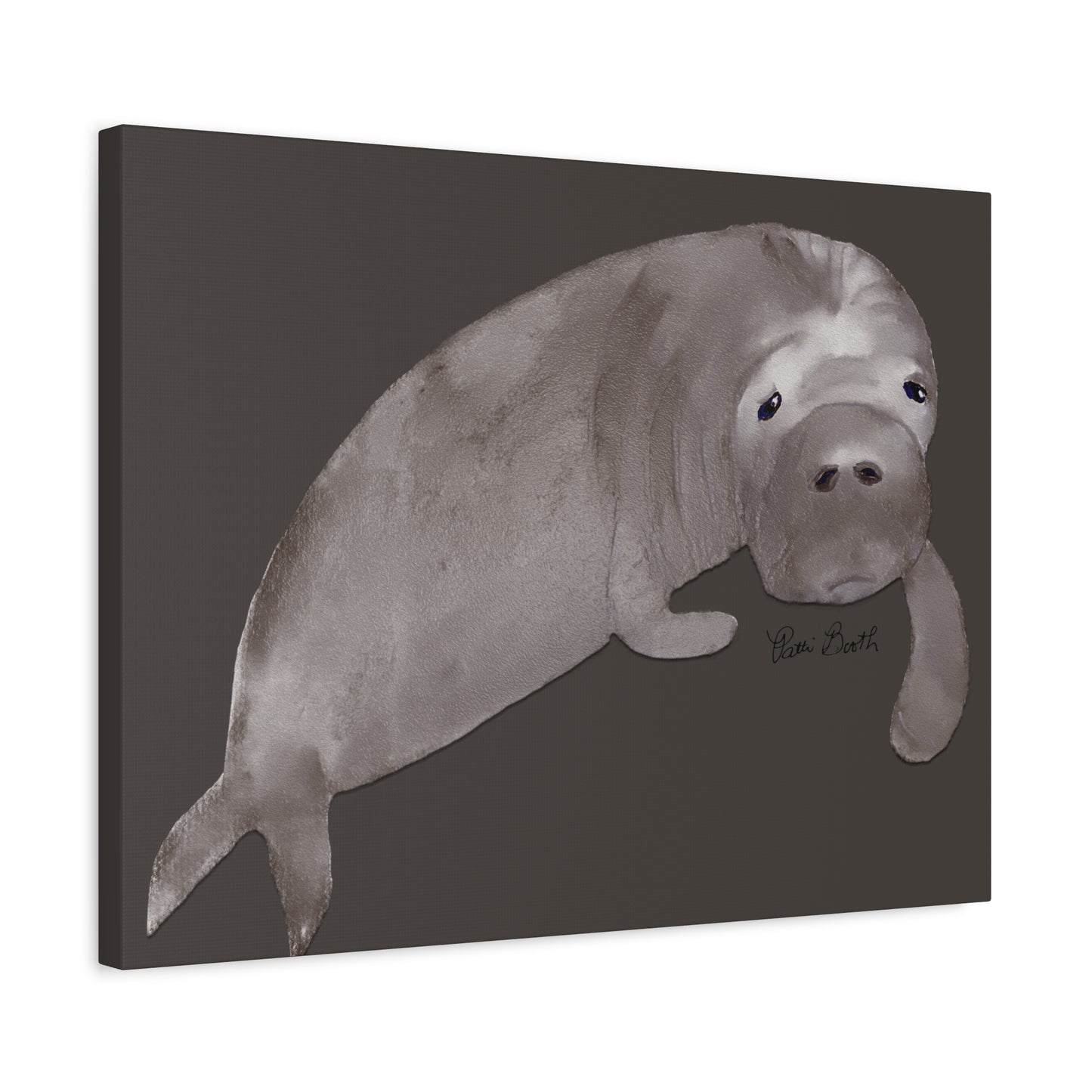 Sweet Hand Painted Manatee Signed Matte Canvas, Stretched, 1.25"