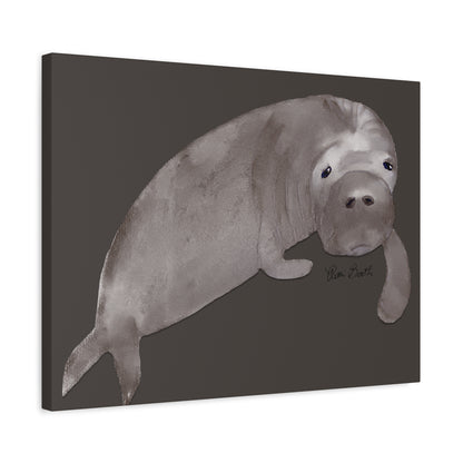 Sweet Hand Painted Manatee Signed Matte Canvas, Stretched, 1.25"