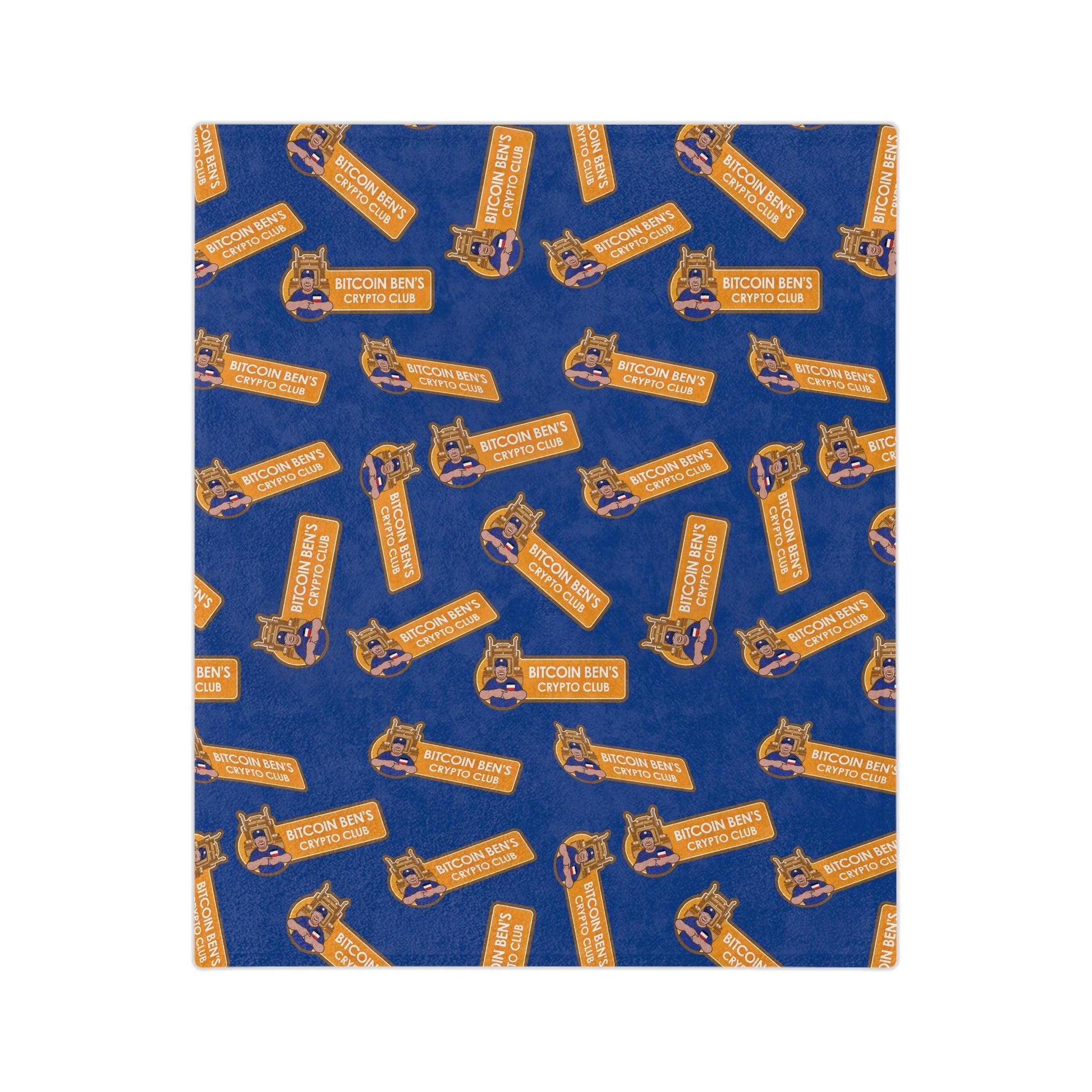 Miniaday Designs Bitcoin Ben Crypto Club Logo Velveteen Minky Blanket Blue - Miniaday Designs, LLC.