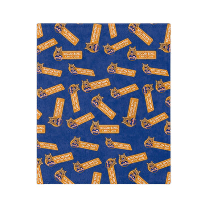 Miniaday Designs Bitcoin Ben Crypto Club Logo Velveteen Minky Blanket Blue - Miniaday Designs, LLC.