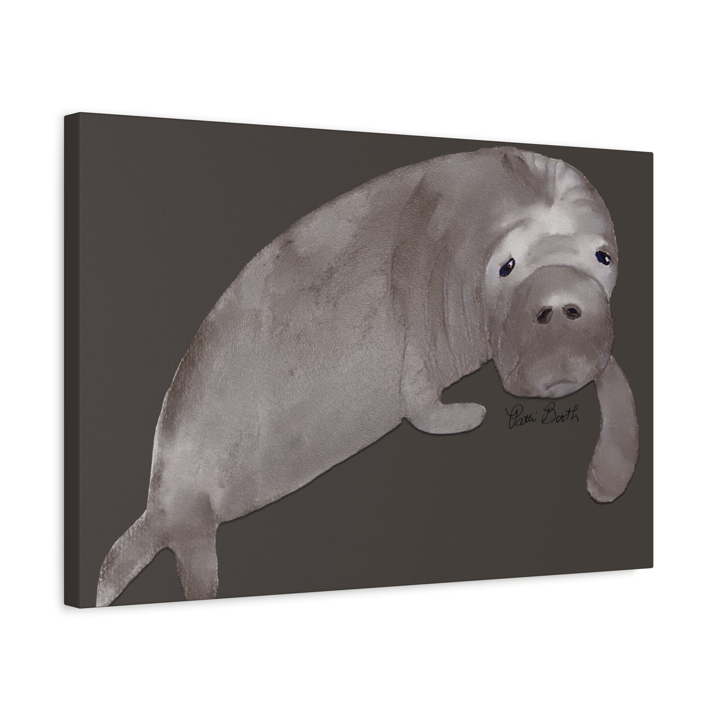 Sweet Hand Painted Manatee Signed Matte Canvas, Stretched, 1.25"