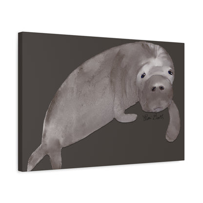 Sweet Hand Painted Manatee Signed Matte Canvas, Stretched, 1.25"