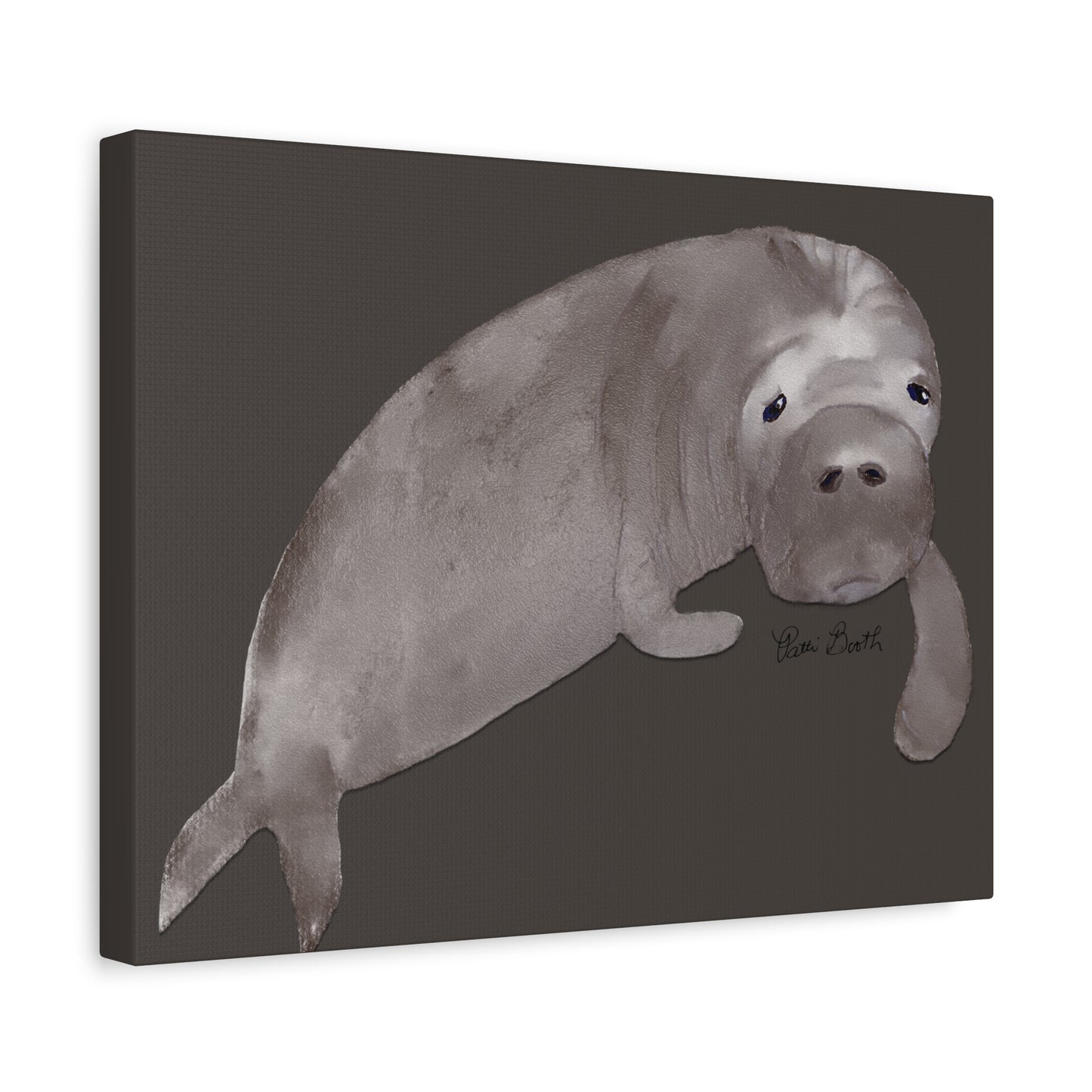 Sweet Hand Painted Manatee Signed Matte Canvas, Stretched, 1.25"