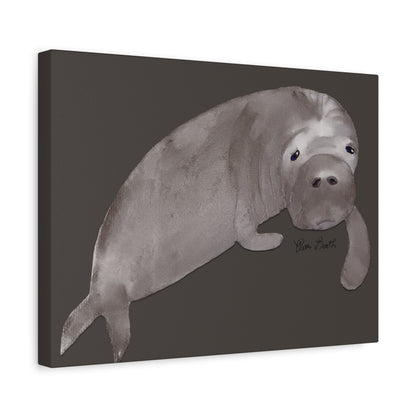 Sweet Hand Painted Manatee Signed Matte Canvas, Stretched, 1.25"