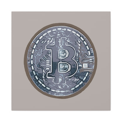 Hand Painted Bitcoin Blue on Brown Matte Canvas, Stretched, 1.25"