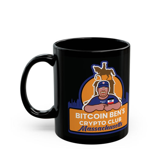 Bitcoin Ben Mass Crypto Vertical Logo Club Black Mug (11oz) - Miniaday Designs, LLC.