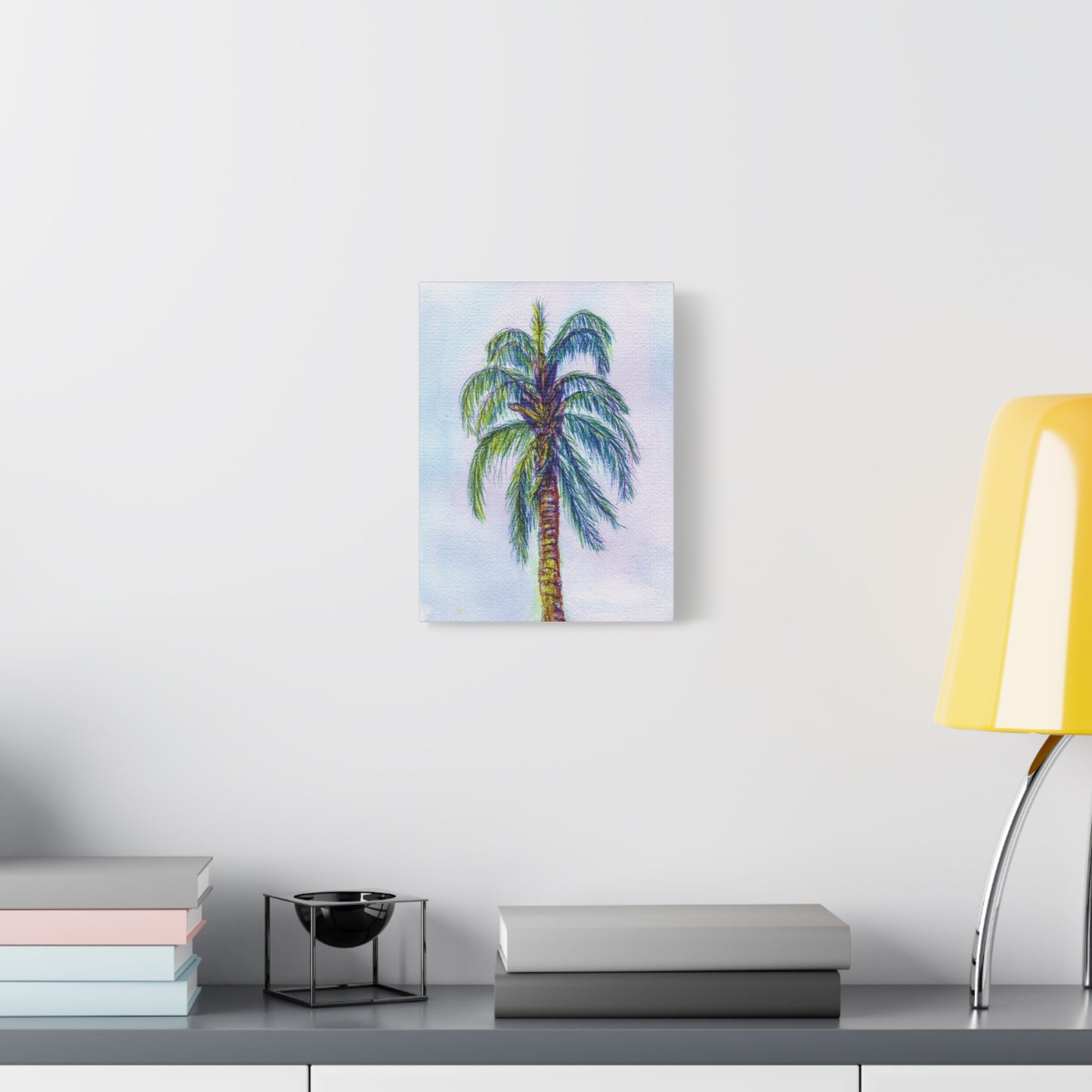 Hand Painted Watercolor Queen Palm Signed Matte Canvas, Stretched, 1.25"