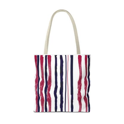 Patriotic Hand Drawn Red White and Blue StripesTote Bag (AOP)