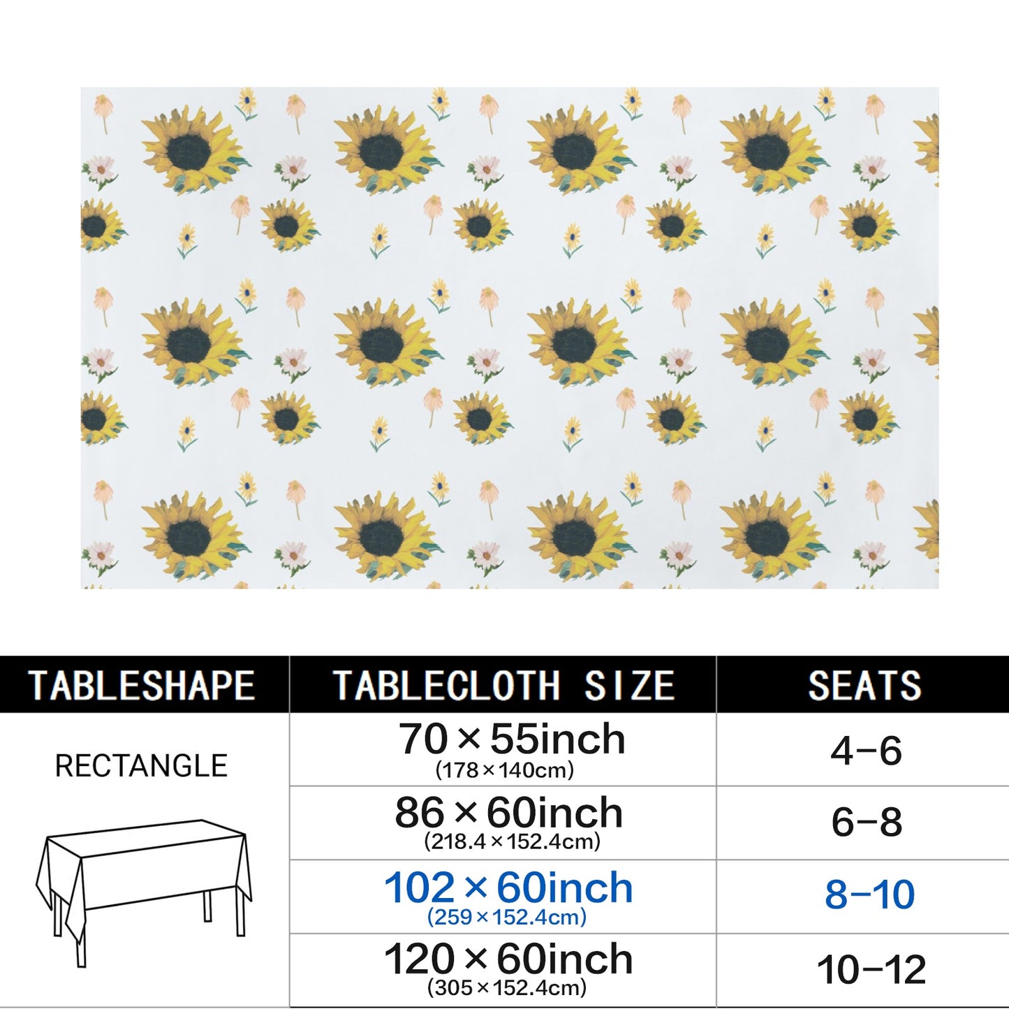 Sunflower & Farmstand Designer Tablecloth | 102x60 Watercolor Floral Table Linen | Farmhouse Kitchen Decor