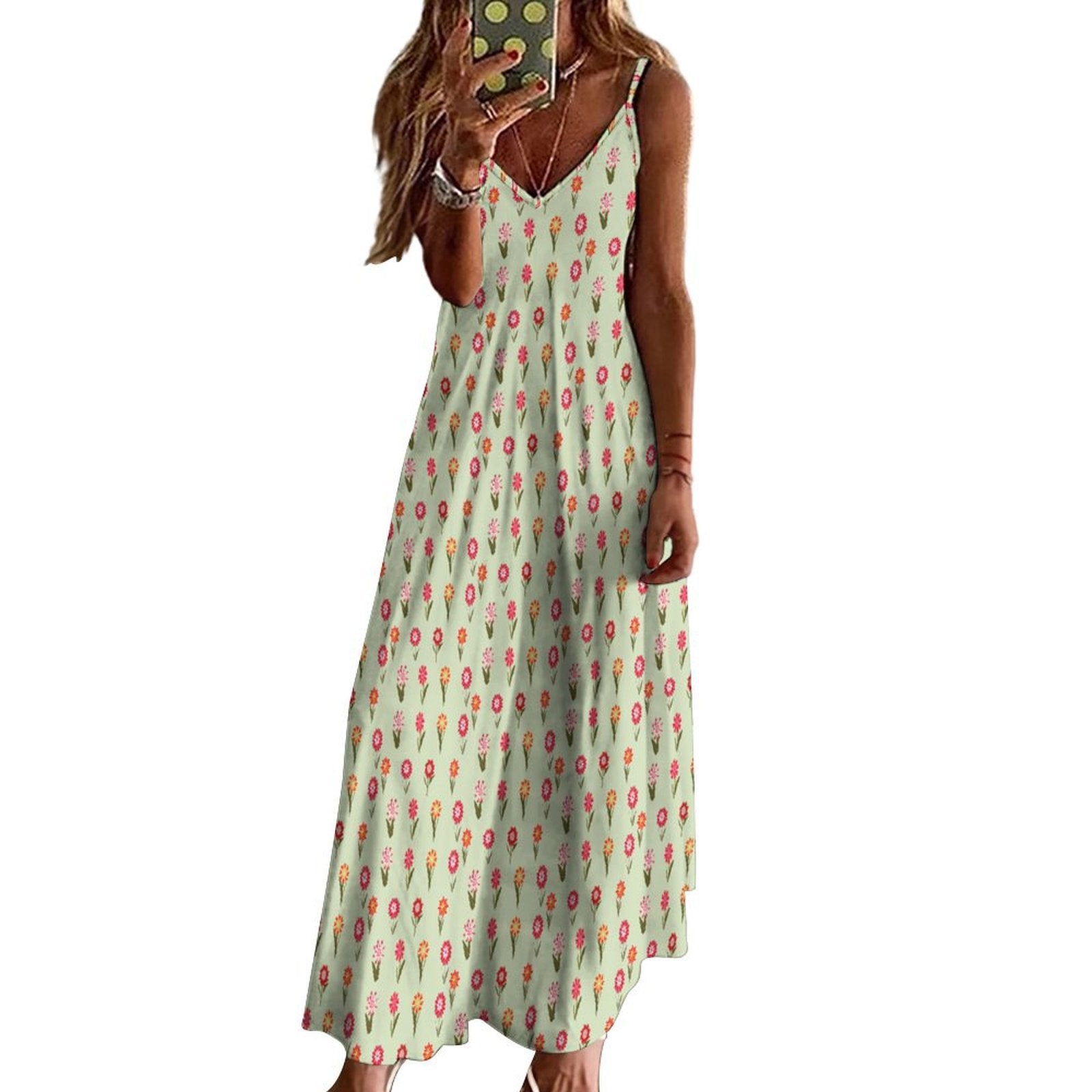 Miniaday Designs Desert Blossom Serenade" Spaghetti Strap Ankle-Length Dress Long Dress Pale Green - Miniaday Designs, LLC.