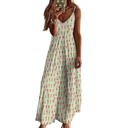 Miniaday Designs Desert Blossom Serenade" Spaghetti Strap Ankle-Length Dress Long Dress Pale Green - Miniaday Designs, LLC.