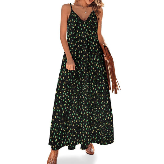 Miniaday Designs Retro Bloom Collection  Spaghetti Strap Ankle-Length Dress Long Dress Black