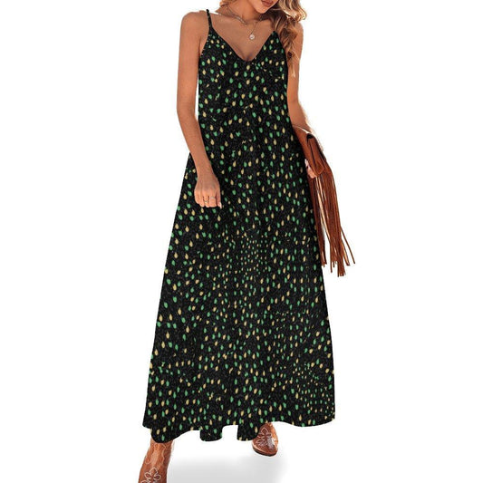 Miniaday Designs Retro Bloom Collection Spaghetti Strap Ankle-Length Dress Long Dress Black - Miniaday Designs, LLC.