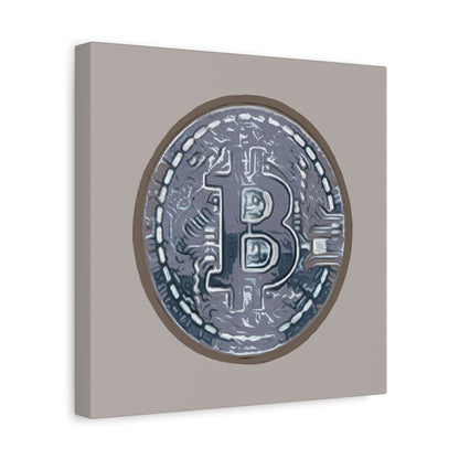 Hand Painted Bitcoin Blue on Brown Matte Canvas, Stretched, 1.25"