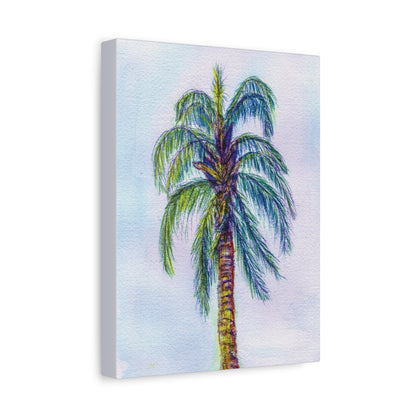 Hand Painted Watercolor Queen Palm Signed Matte Canvas, Stretched, 1.25"