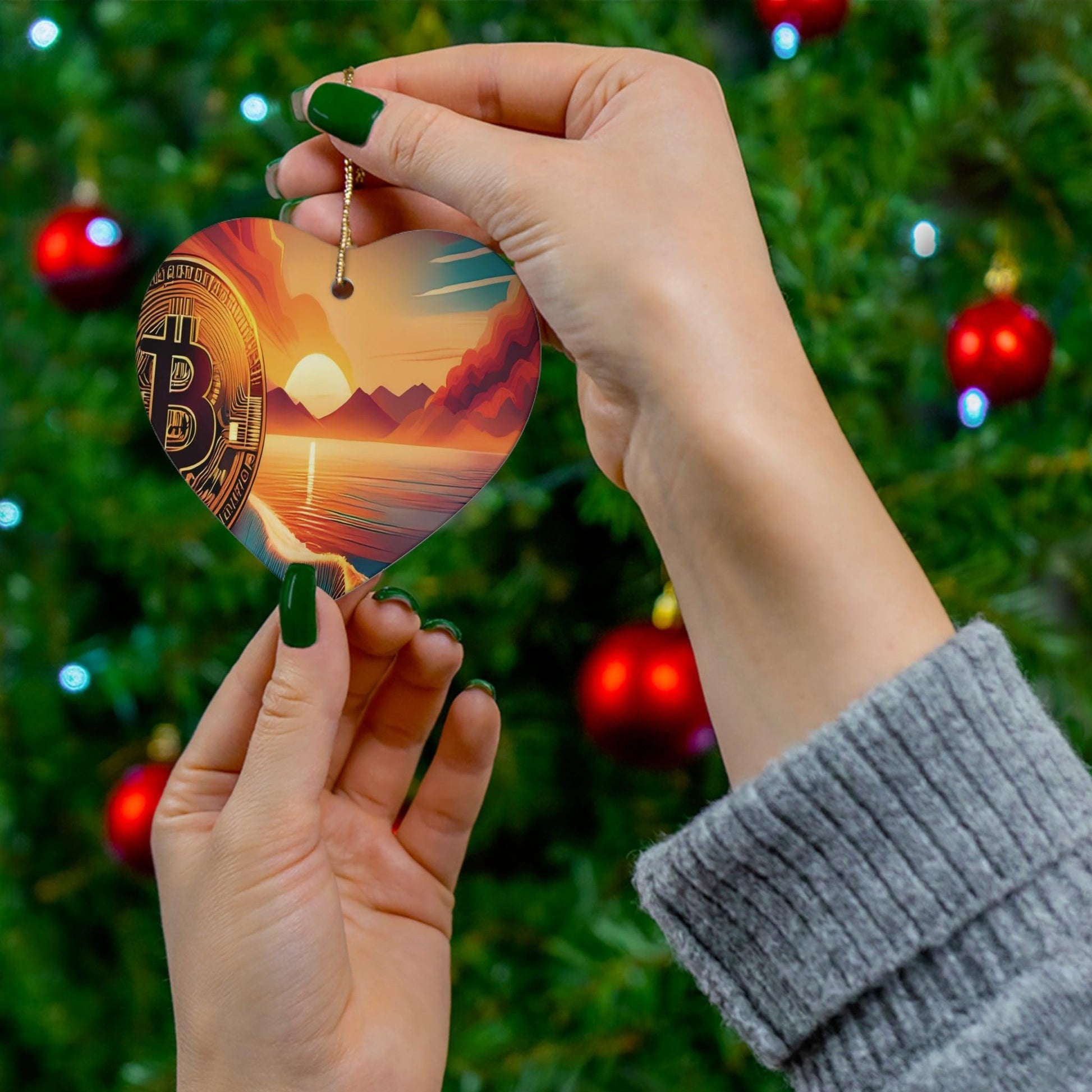 Ride the Wave with Bitcoin Ceramic Ornament, 4 Shapes - Miniaday Designs, LLC.