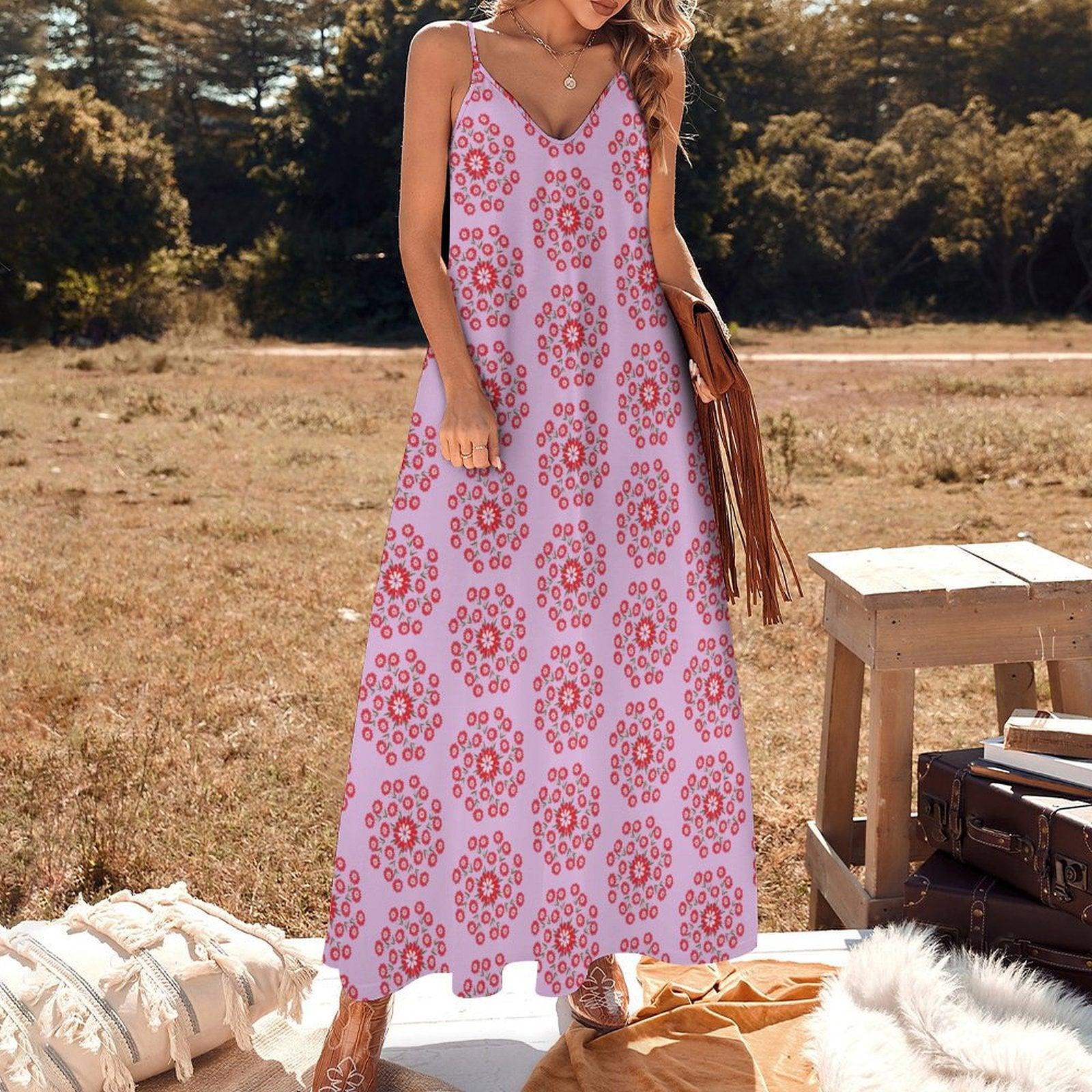 Miniaday Designs Bohemian Collection Spaghetti Strap Ankle-Length Dress Long Dress Pink - Miniaday Designs, LLC.