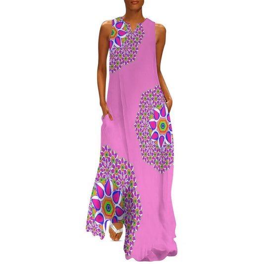 Miniaday Designs Vibrant Kaleidoscope Sleeveless Long Dress (GQ) Fuscia