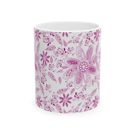 Magenta Paisley Ceramic Mug, (11oz, 15oz)