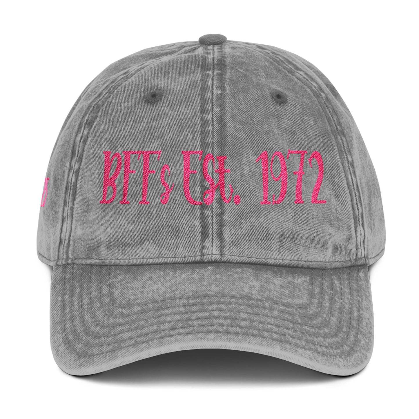 BFF's 5.5" x 1.92 "Length and Height Haystack Font Vintage Cap (Embroidery)