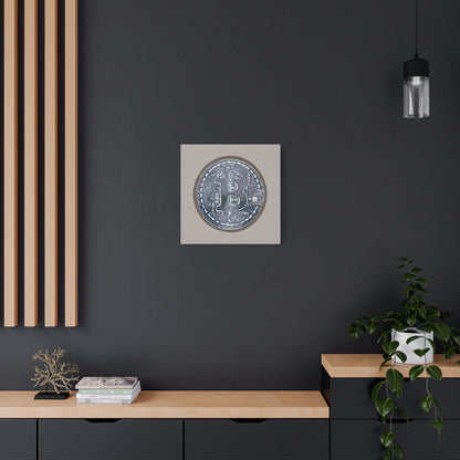 Hand Painted Bitcoin Blue on Brown Matte Canvas, Stretched, 1.25"