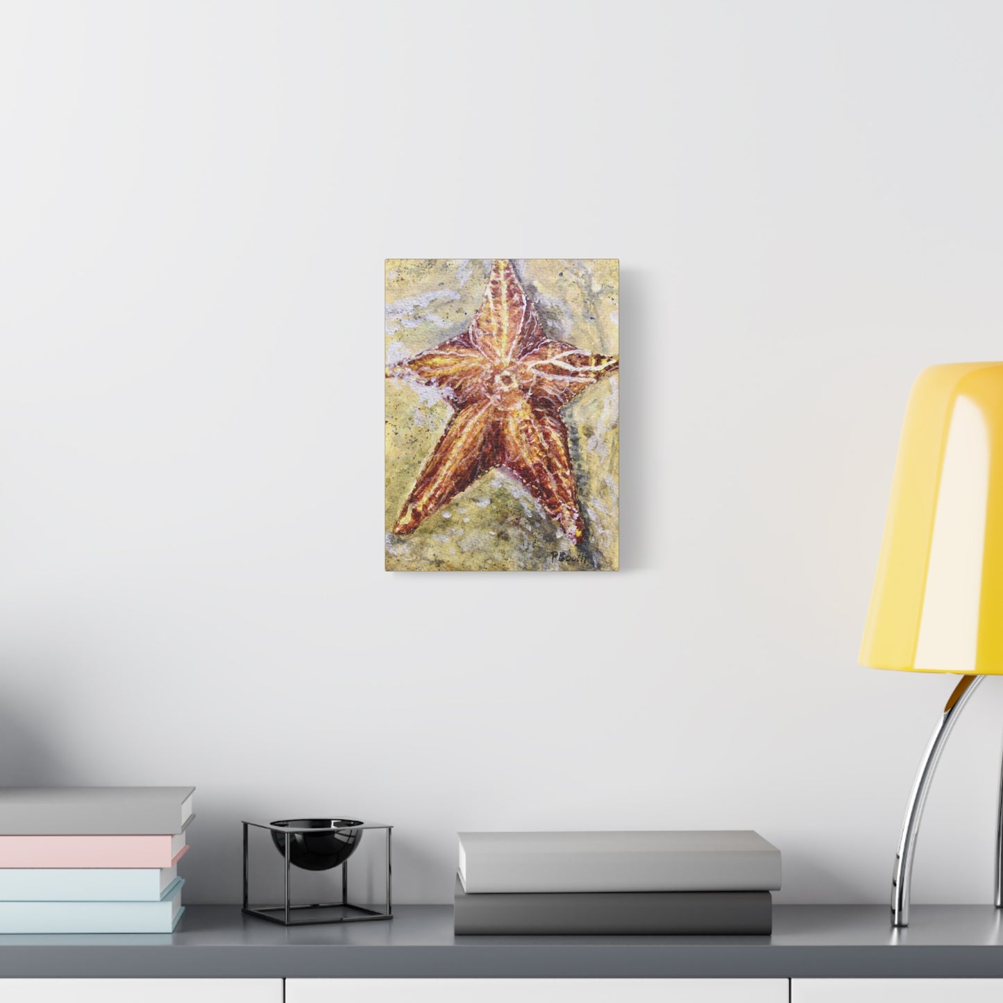 Hand Painted Watercolor Original Starfish Signed Matte Canvas, Stretched, 1.25"