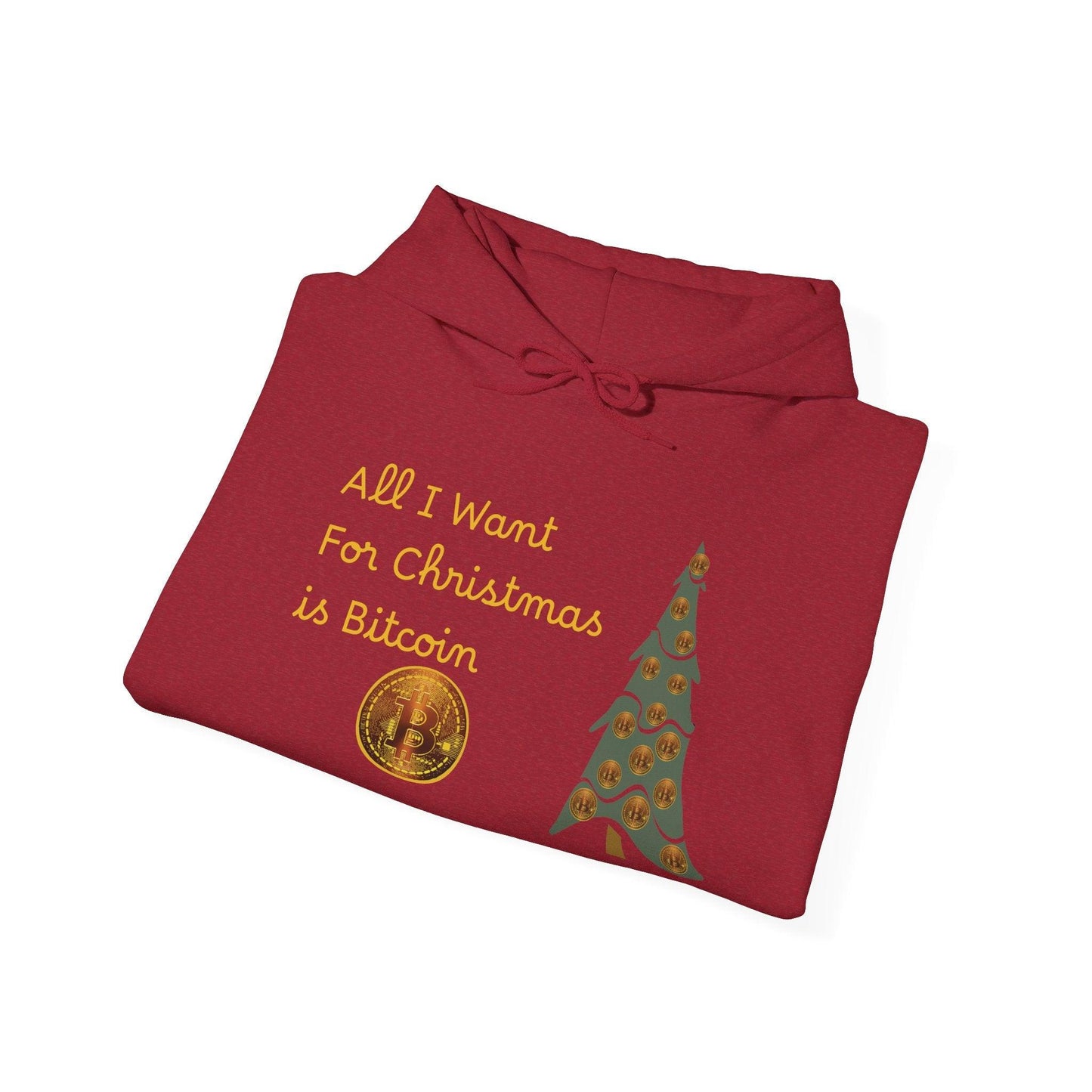 Golden All I Want for Christmas is Bitcoin and Bitcoin Crypto TreeUnisex Heavy Blend™ Hooded Sweatshirt - Miniaday Designs, LLC.