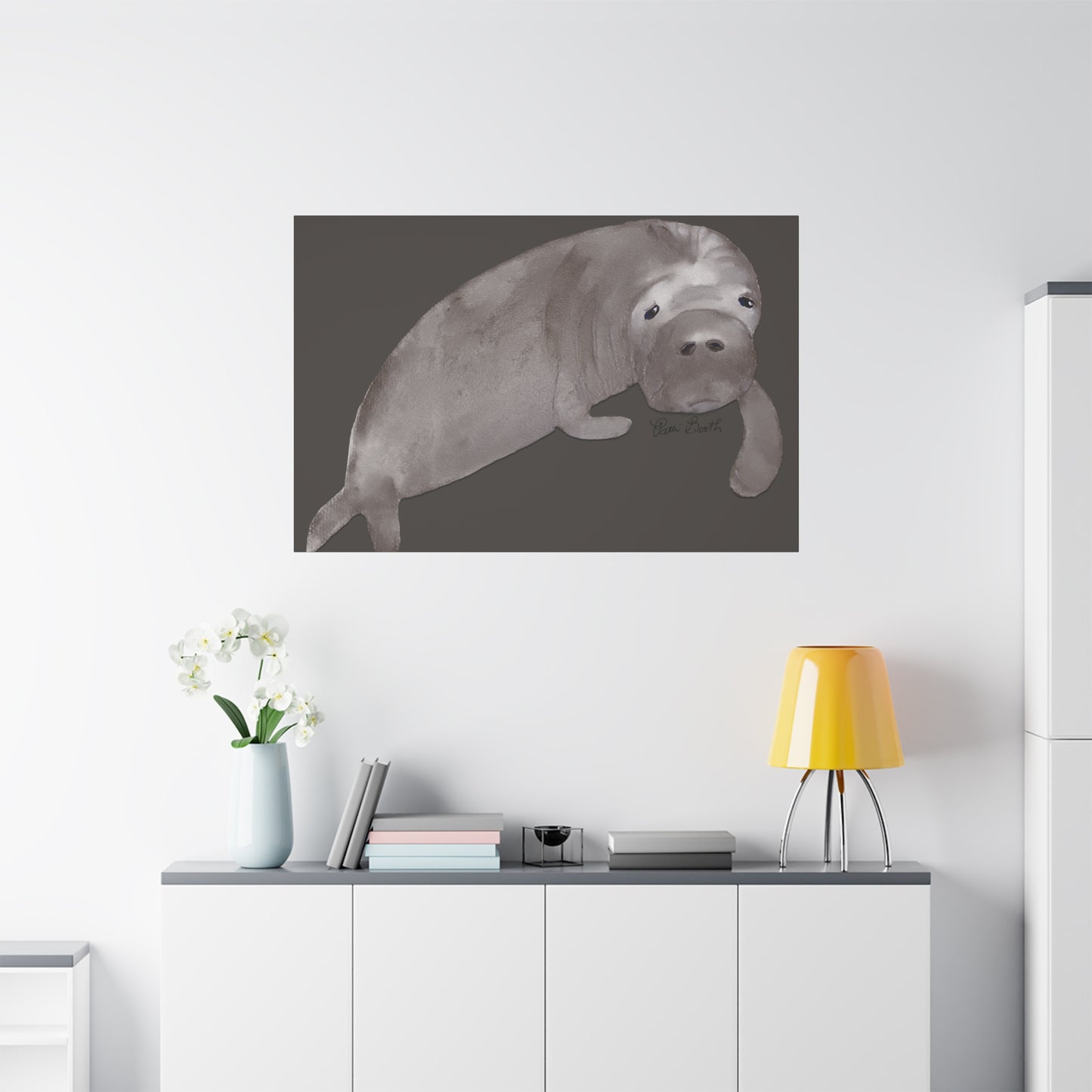 Sweet Hand Painted Manatee Signed Matte Canvas, Stretched, 1.25"