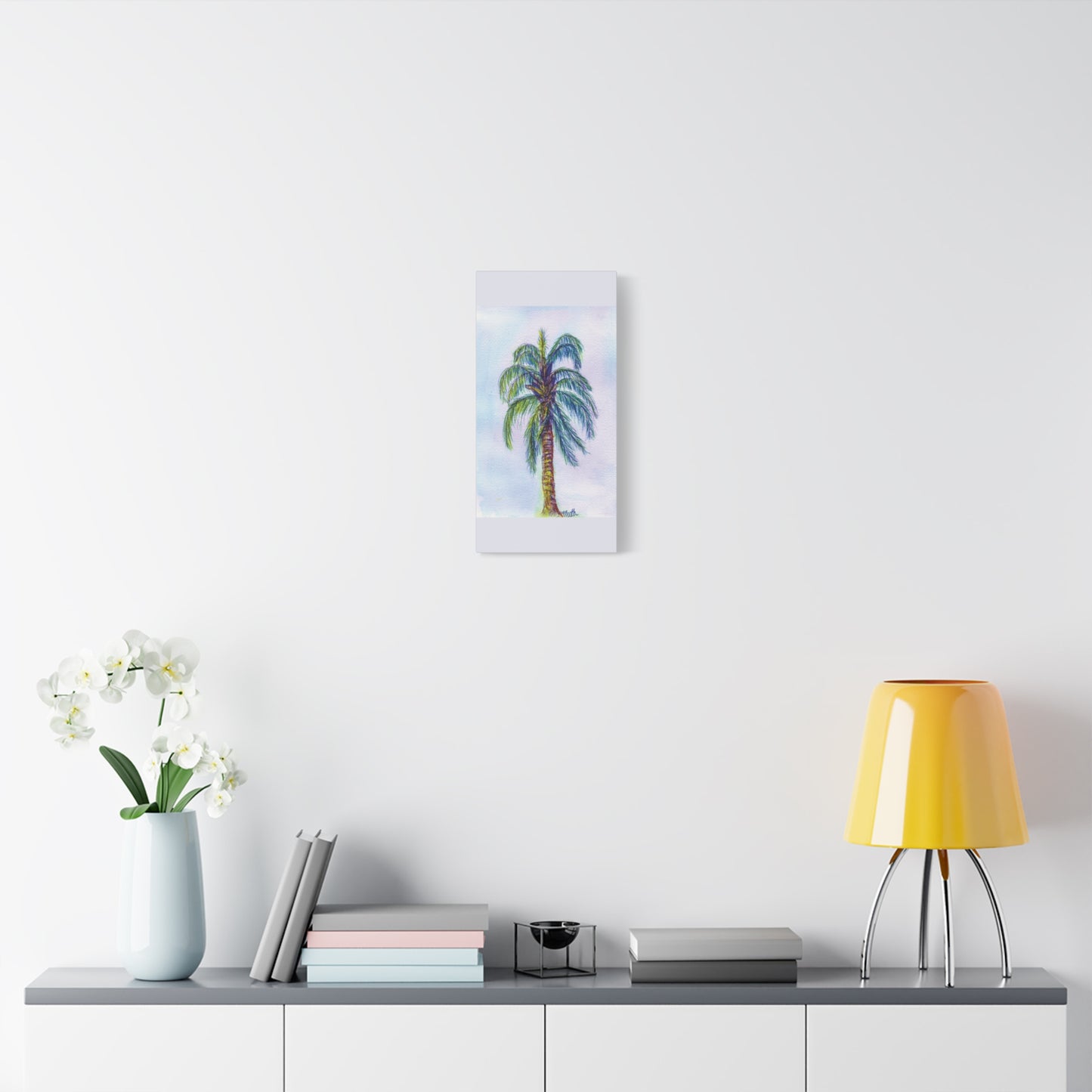Hand Painted Watercolor Queen Palm Signed Matte Canvas, Stretched, 1.25"