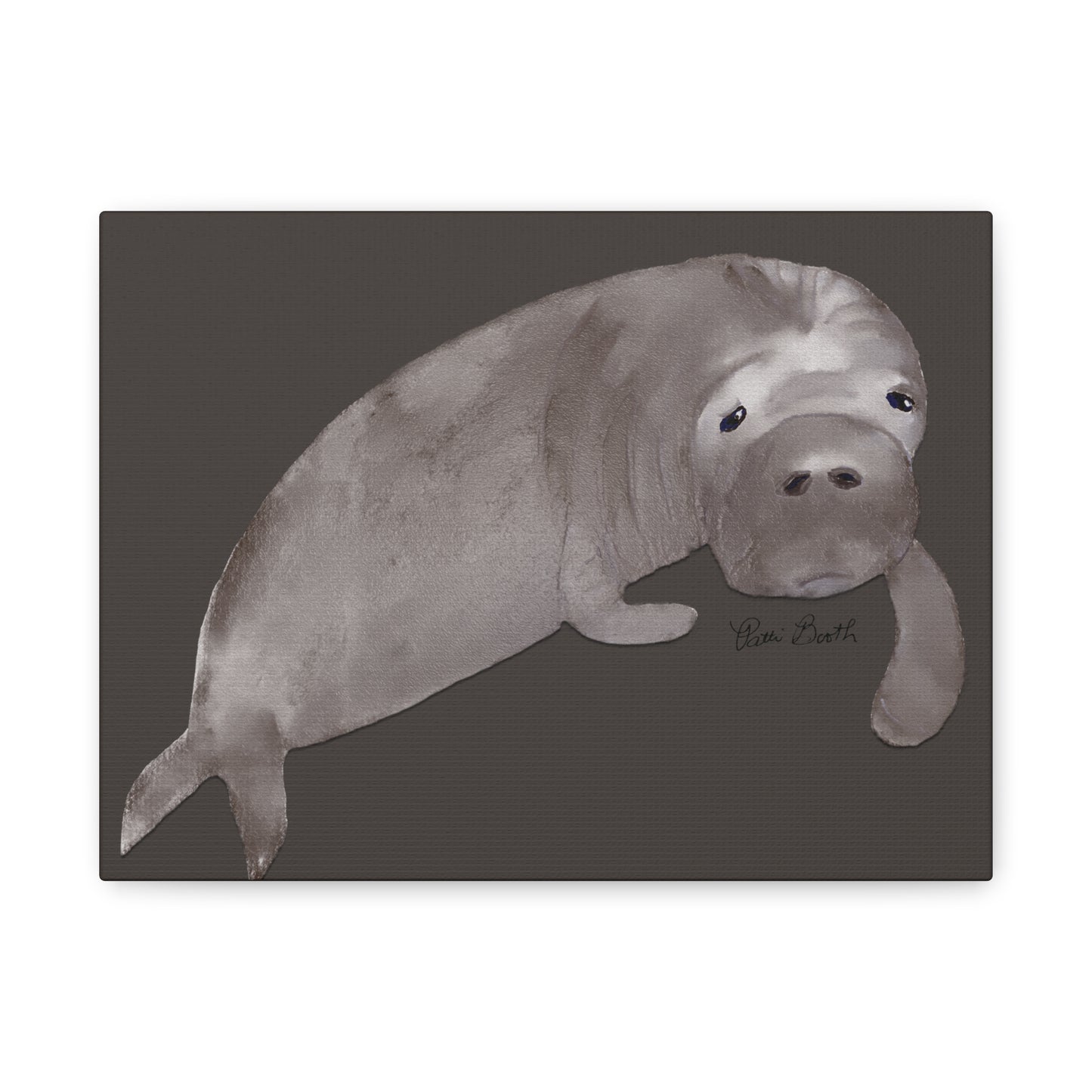Sweet Hand Painted Manatee Signed Matte Canvas, Stretched, 1.25"