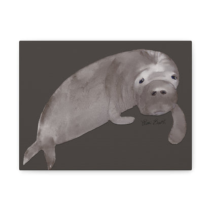 Sweet Hand Painted Manatee Signed Matte Canvas, Stretched, 1.25"