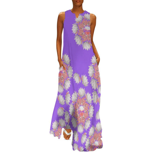 Miniaday Designs Lotus Blossom Sleeveless Long Dress (GQ) Purple