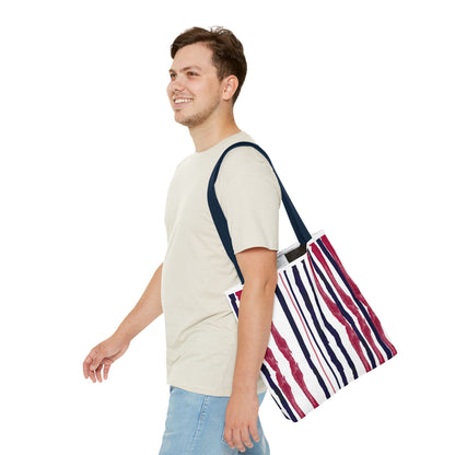 Patriotic Hand Drawn Red White and Blue StripesTote Bag (AOP)