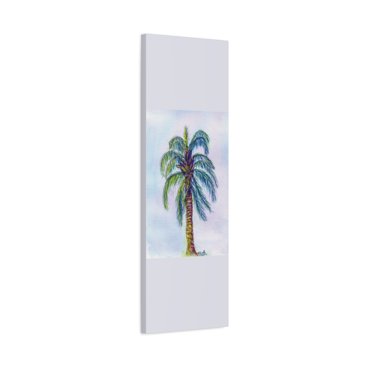 Hand Painted Watercolor Queen Palm Signed Matte Canvas, Stretched, 1.25"