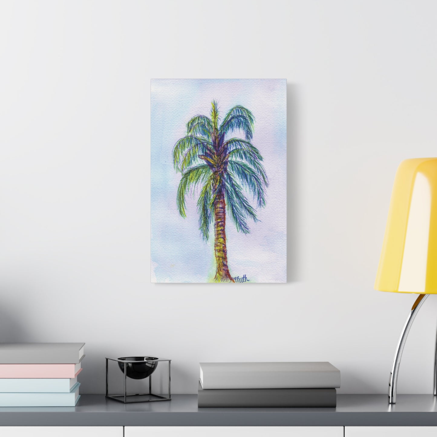 Hand Painted Watercolor Queen Palm Signed Matte Canvas, Stretched, 1.25"