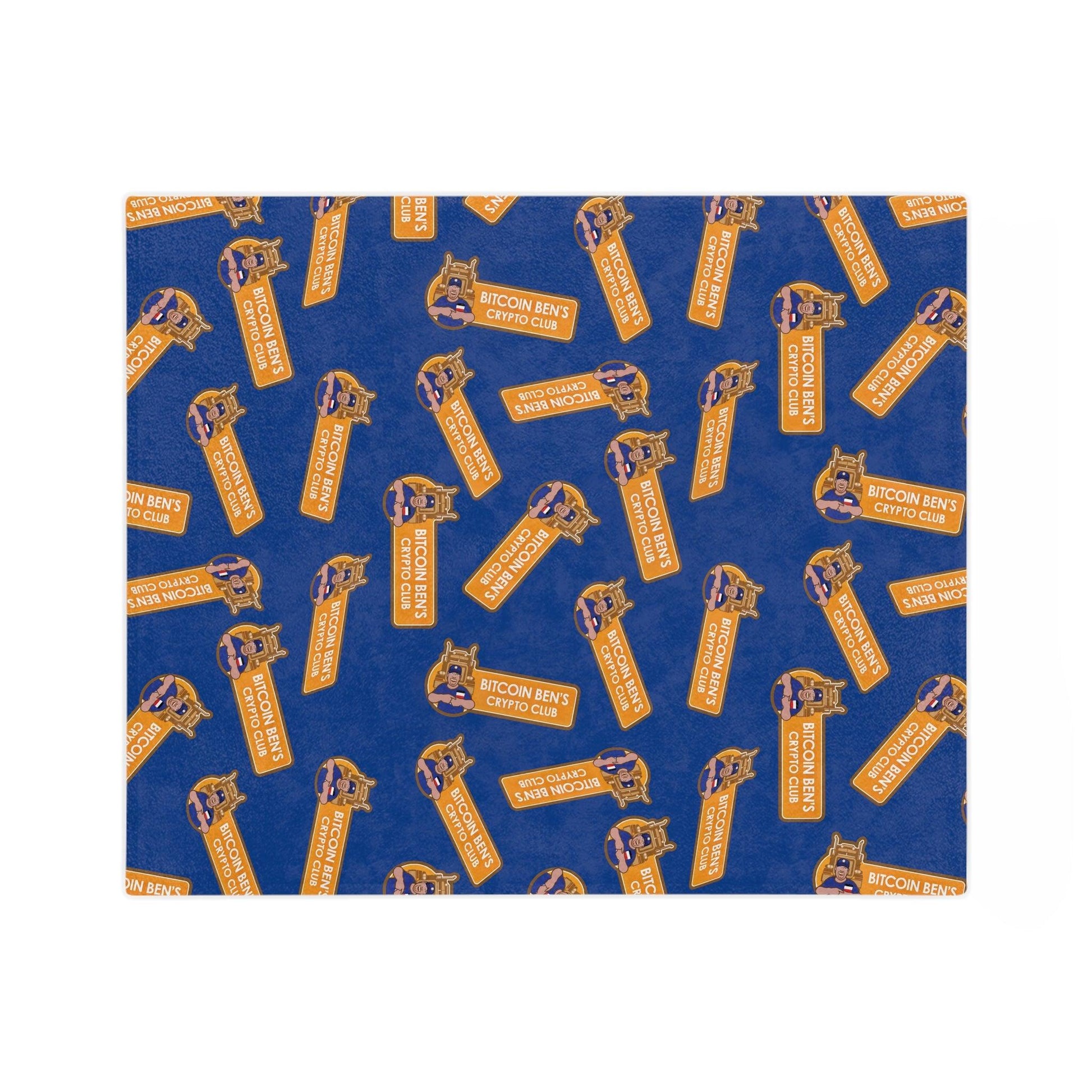 Miniaday Designs Bitcoin Ben Crypto Club Logo Velveteen Minky Blanket Blue - Miniaday Designs, LLC.