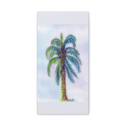 Hand Painted Watercolor Queen Palm Signed Matte Canvas, Stretched, 1.25"