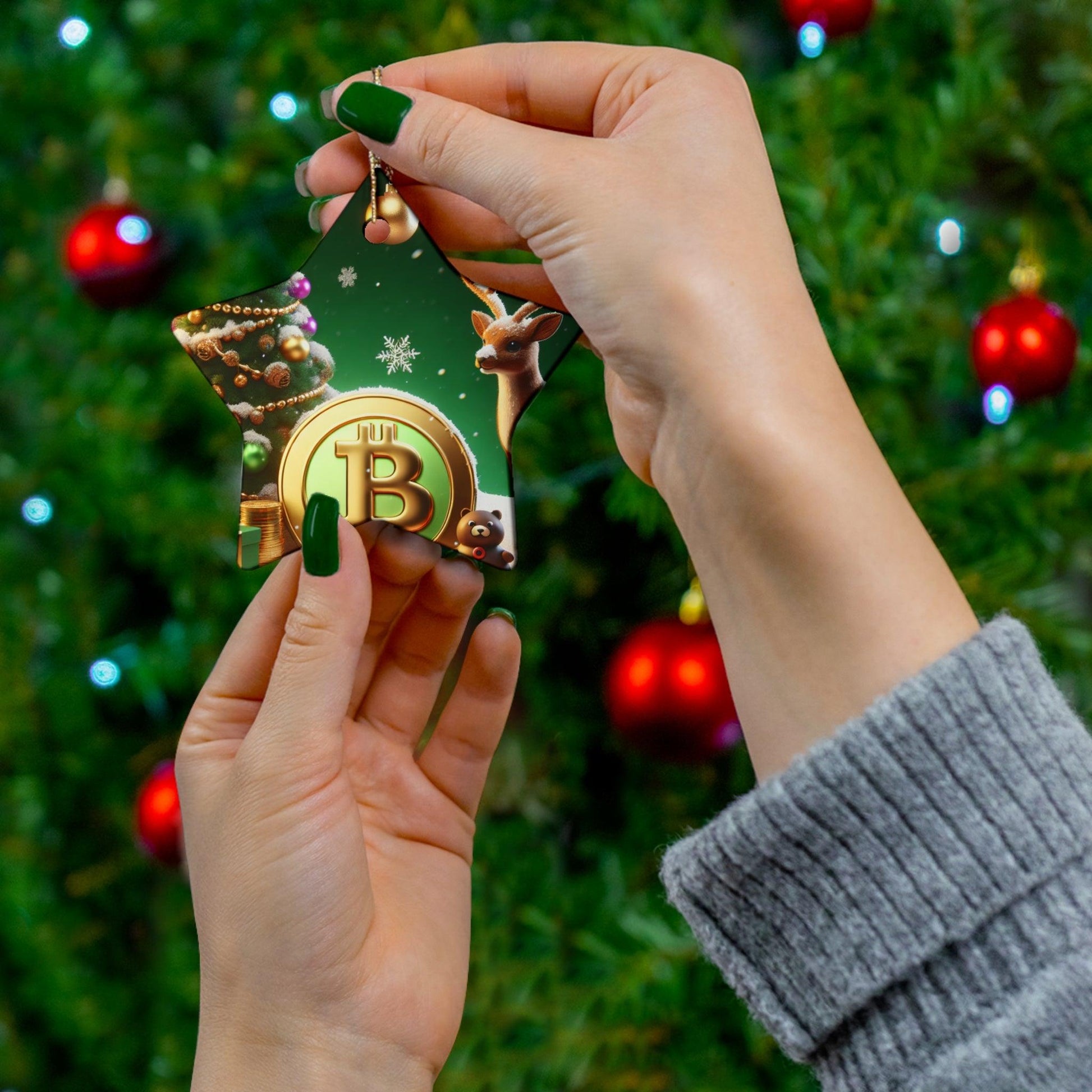 Reindeer, Bitcoin Christmas Ceramic Ornament, 4 Shapes - Miniaday Designs, LLC.
