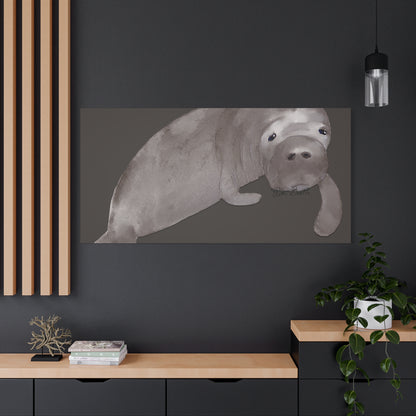 Sweet Hand Painted Manatee Signed Matte Canvas, Stretched, 1.25"