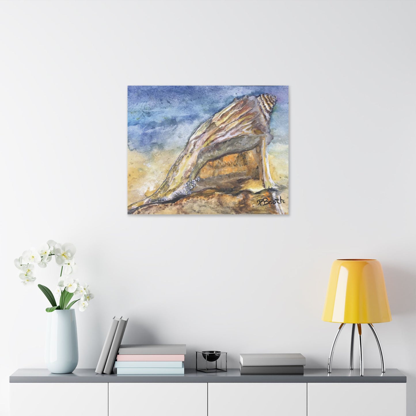 Original Signed Watercolor Conch Shell Classic Stretched Canvas
