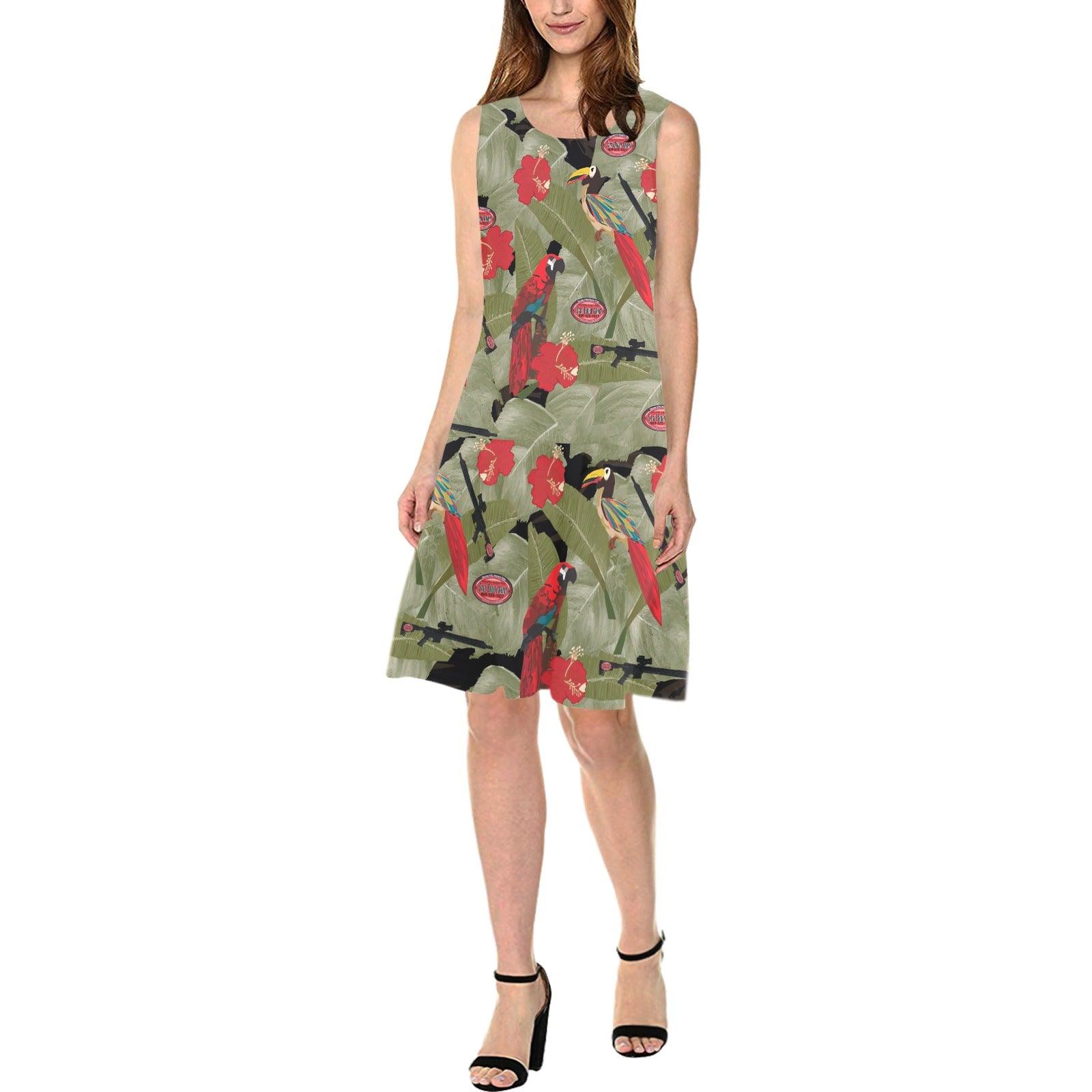 Sage Brush Arms Ladies' Shift Sleeveless Dress Black Sleeveles(Model D17) - Miniaday Designs, LLC.