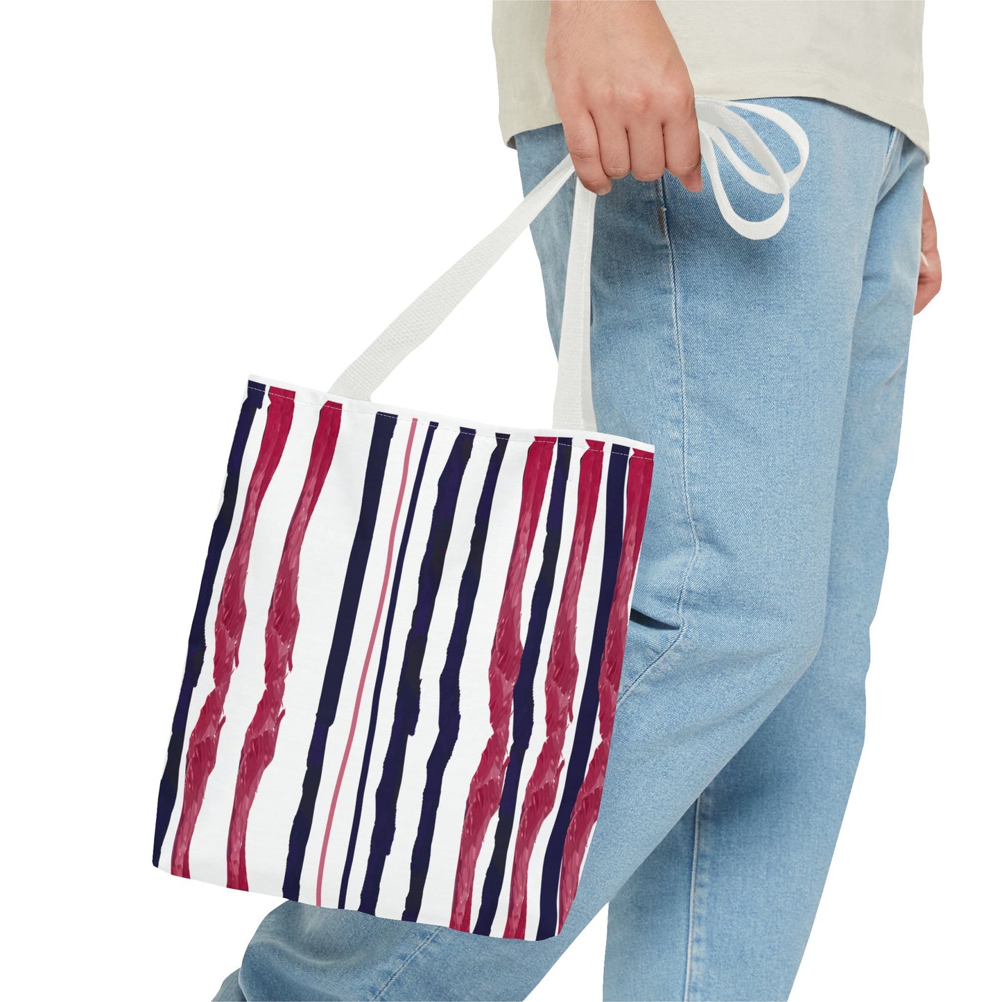 Patriotic Hand Drawn Red White and Blue StripesTote Bag (AOP)