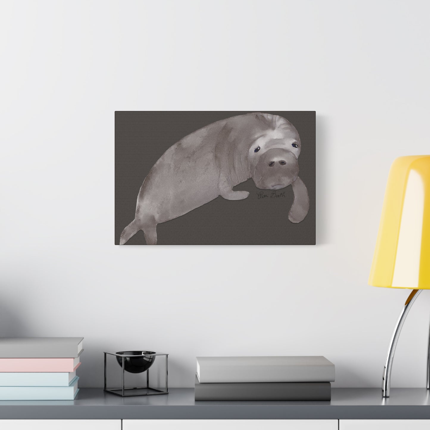 Sweet Hand Painted Manatee Signed Matte Canvas, Stretched, 1.25"