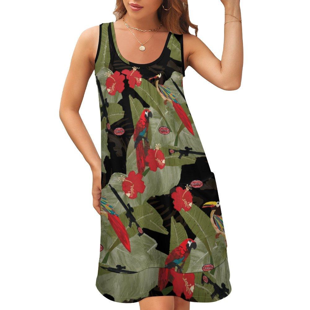 Sage Brush Arms Sleeveless U-Neck Dress 2 Piece Dress. Black - Miniaday Designs, LLC.