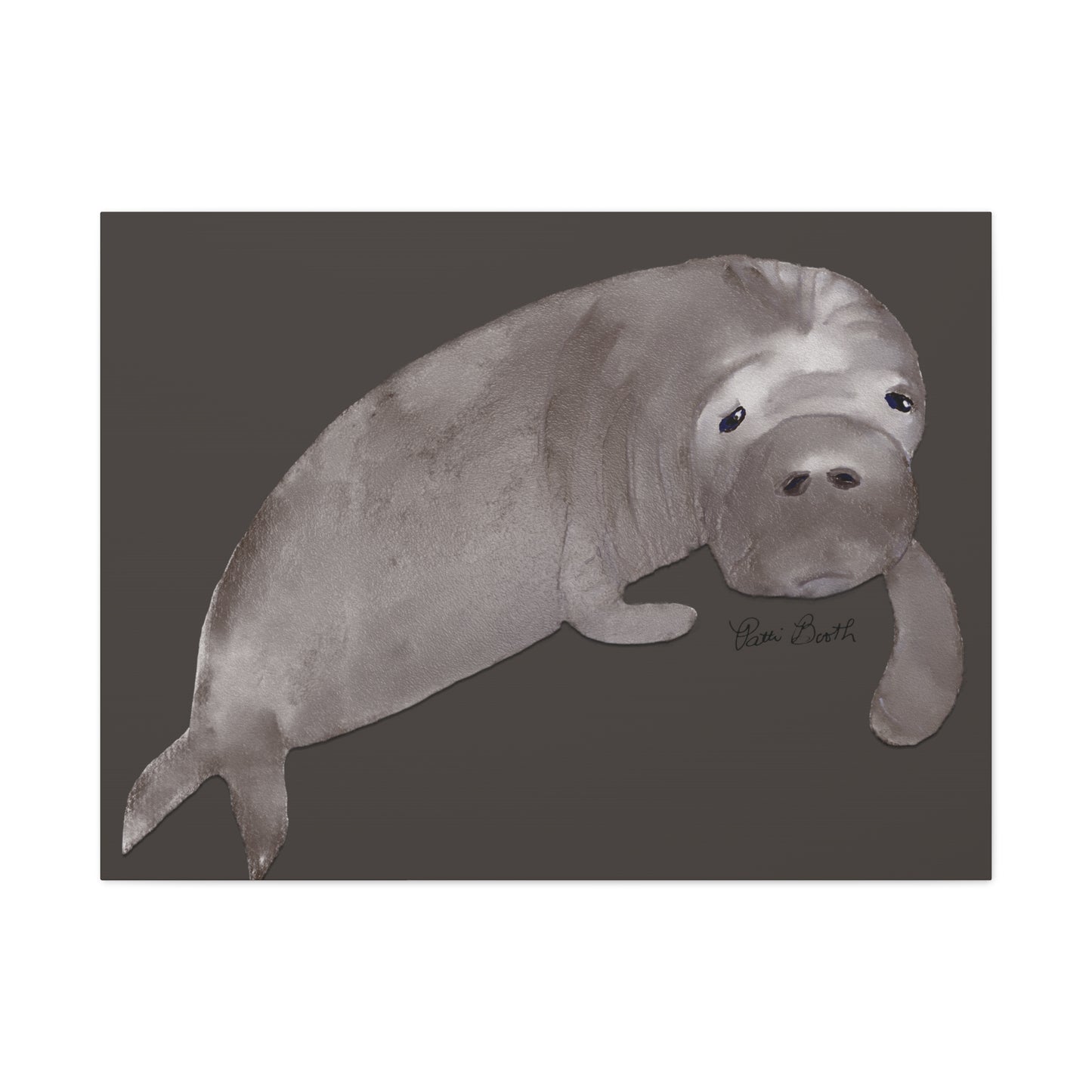Sweet Hand Painted Manatee Signed Matte Canvas, Stretched, 1.25"