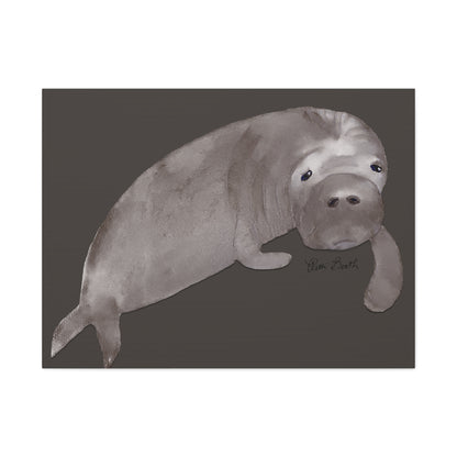 Sweet Hand Painted Manatee Signed Matte Canvas, Stretched, 1.25"