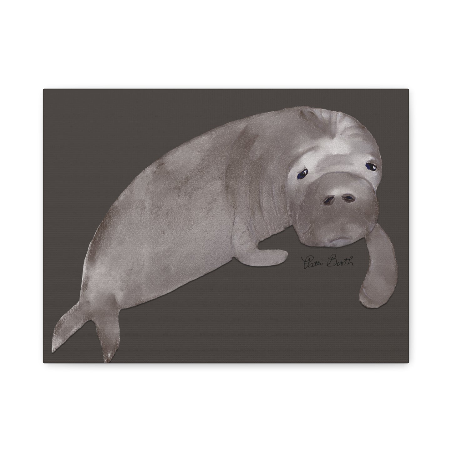 Sweet Hand Painted Manatee Signed Matte Canvas, Stretched, 1.25"