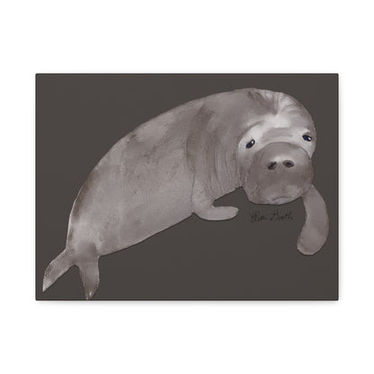 Sweet Hand Painted Manatee Signed Matte Canvas, Stretched, 1.25"